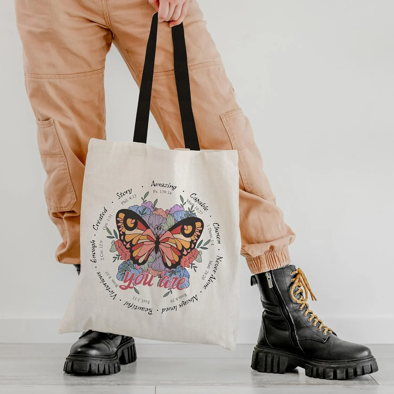 Canvas Tote Bag Aesthetic for Women, Cute Tote Bag with Zipper Pocket, Heavy Duty Reusable Shopping Bags for Grocery