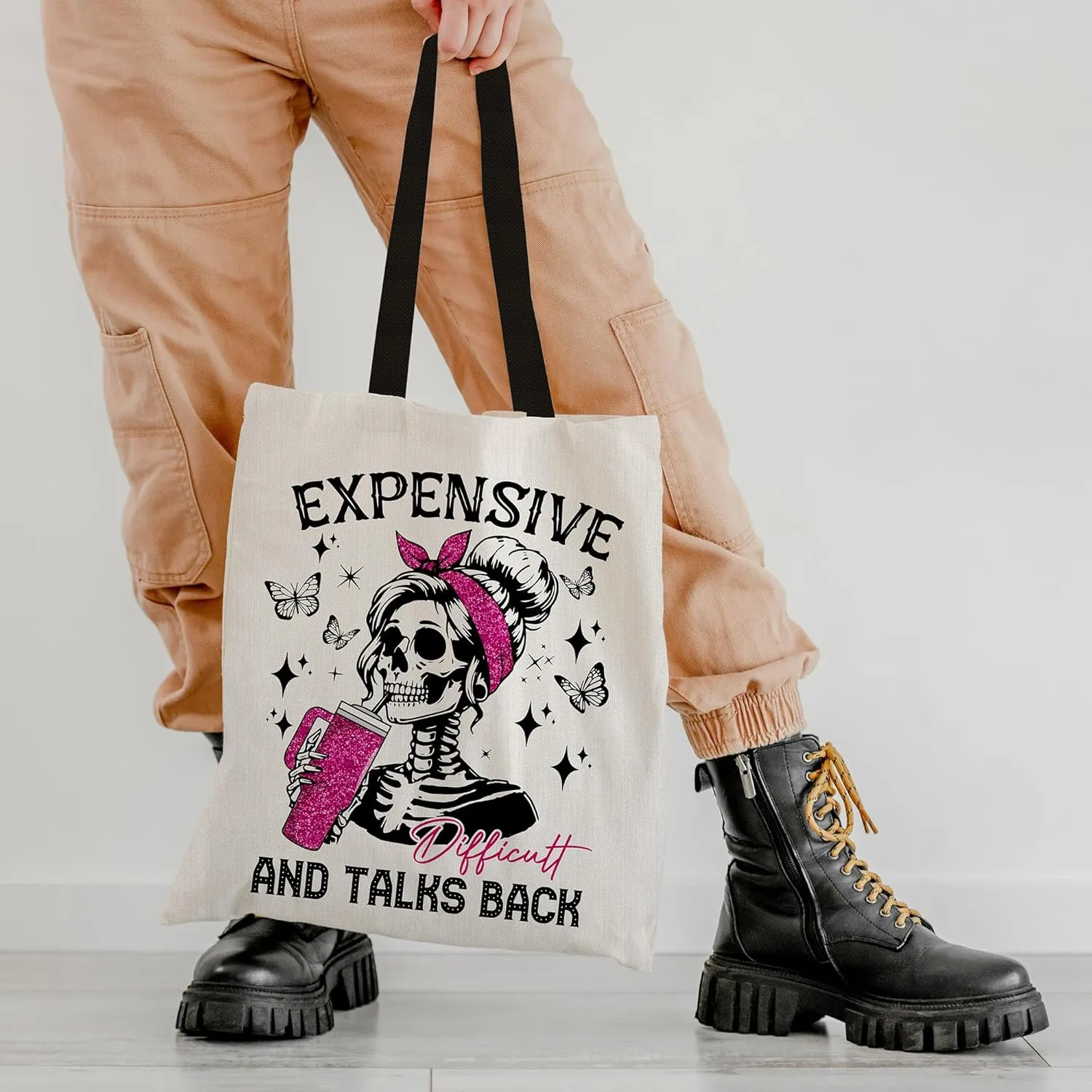 Canvas Tote Bag Aesthetic for Women, Cute Tote Bag with Zipper Pocket, Heavy Duty Reusable Shopping Bags for Grocery