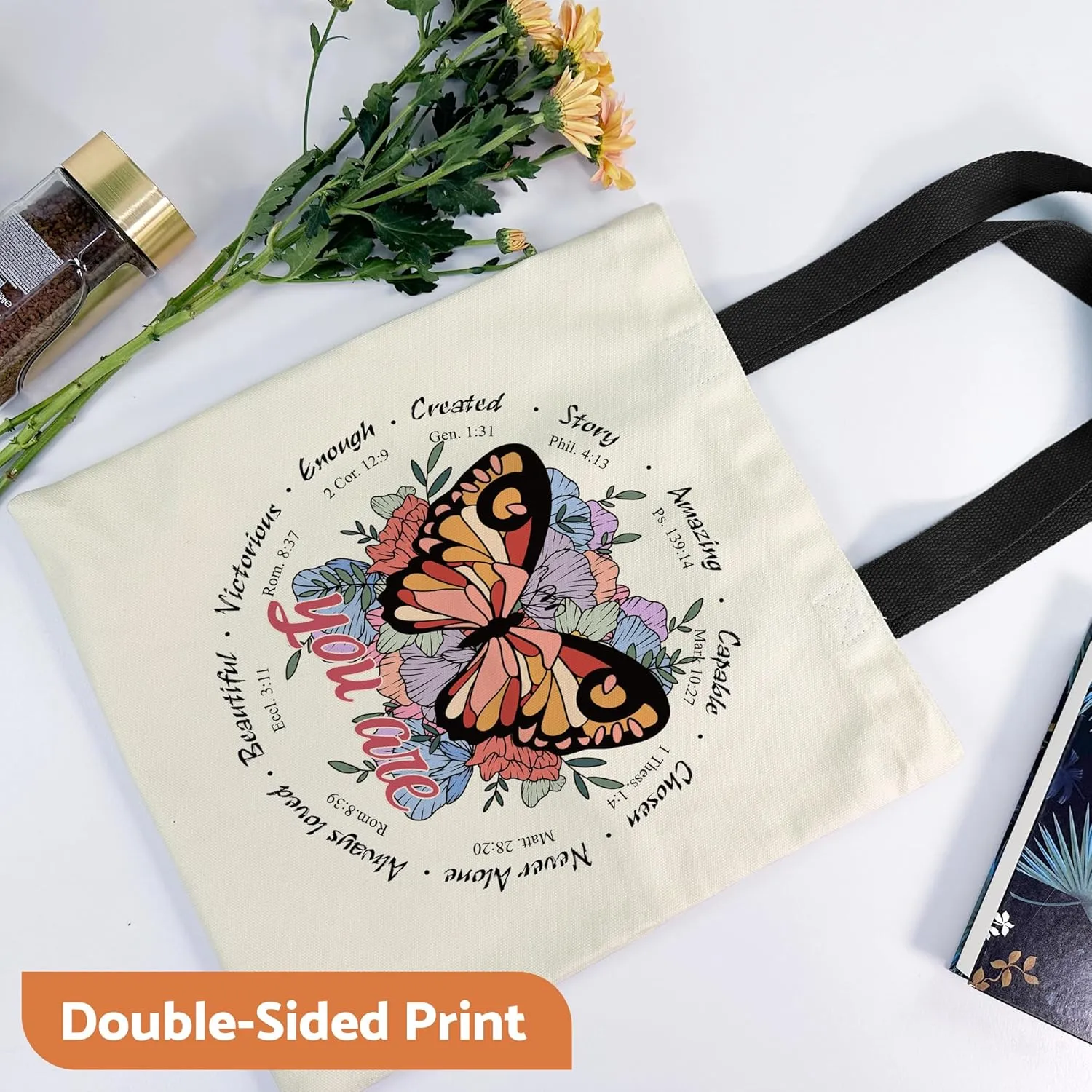 Canvas Tote Bag Aesthetic for Women, Cute Tote Bag with Zipper Pocket, Heavy Duty Reusable Shopping Bags for Grocery