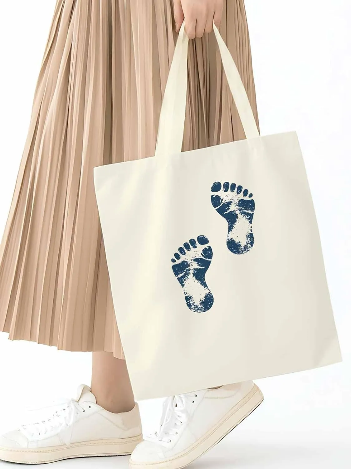 Canvas Tote Bag, Blue Footprint patterned Canvas Tote Handbags for Women Shoulder Bag,