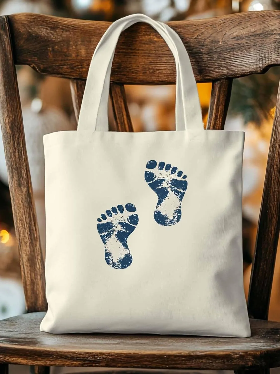 Canvas Tote Bag, Blue Footprint patterned Canvas Tote Handbags for Women Shoulder Bag,