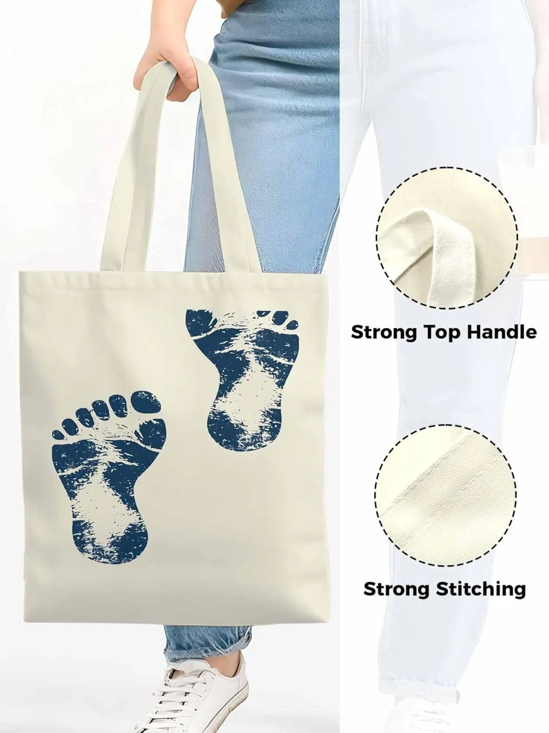 Canvas Tote Bag, Blue Footprint patterned Canvas Tote Handbags for Women Shoulder Bag,