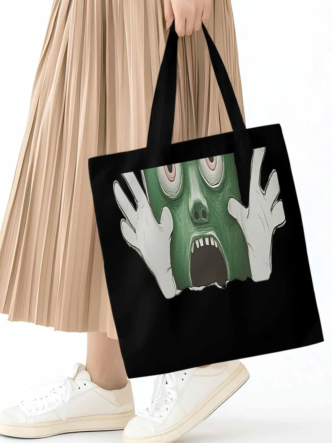 Canvas Tote Bag, Cartoon Feats Eyes Print Aesthetic Canvas Tote Handbags for Women Shoulder Bag,