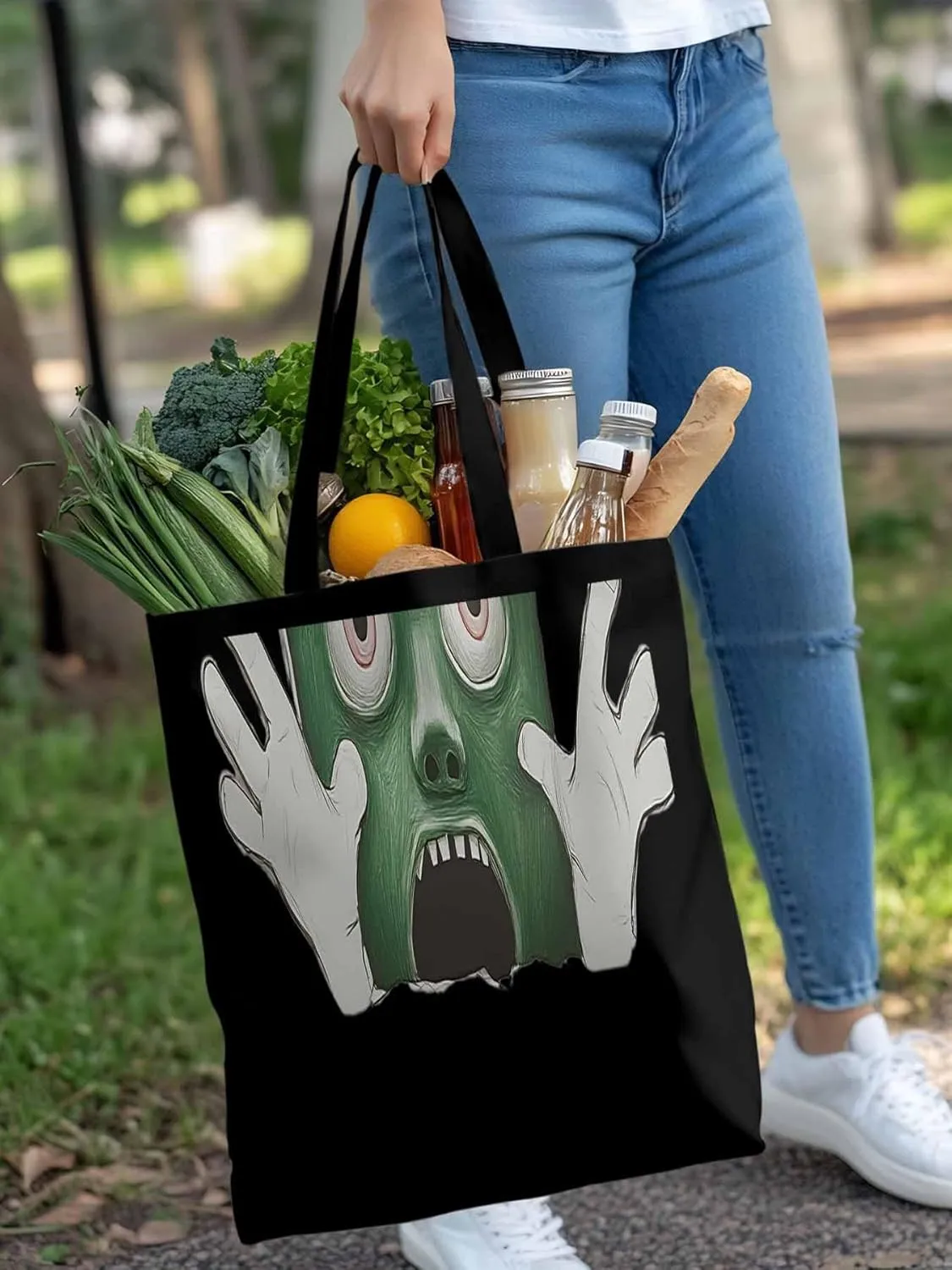 Canvas Tote Bag, Cartoon Feats Eyes Print Aesthetic Canvas Tote Handbags for Women Shoulder Bag,