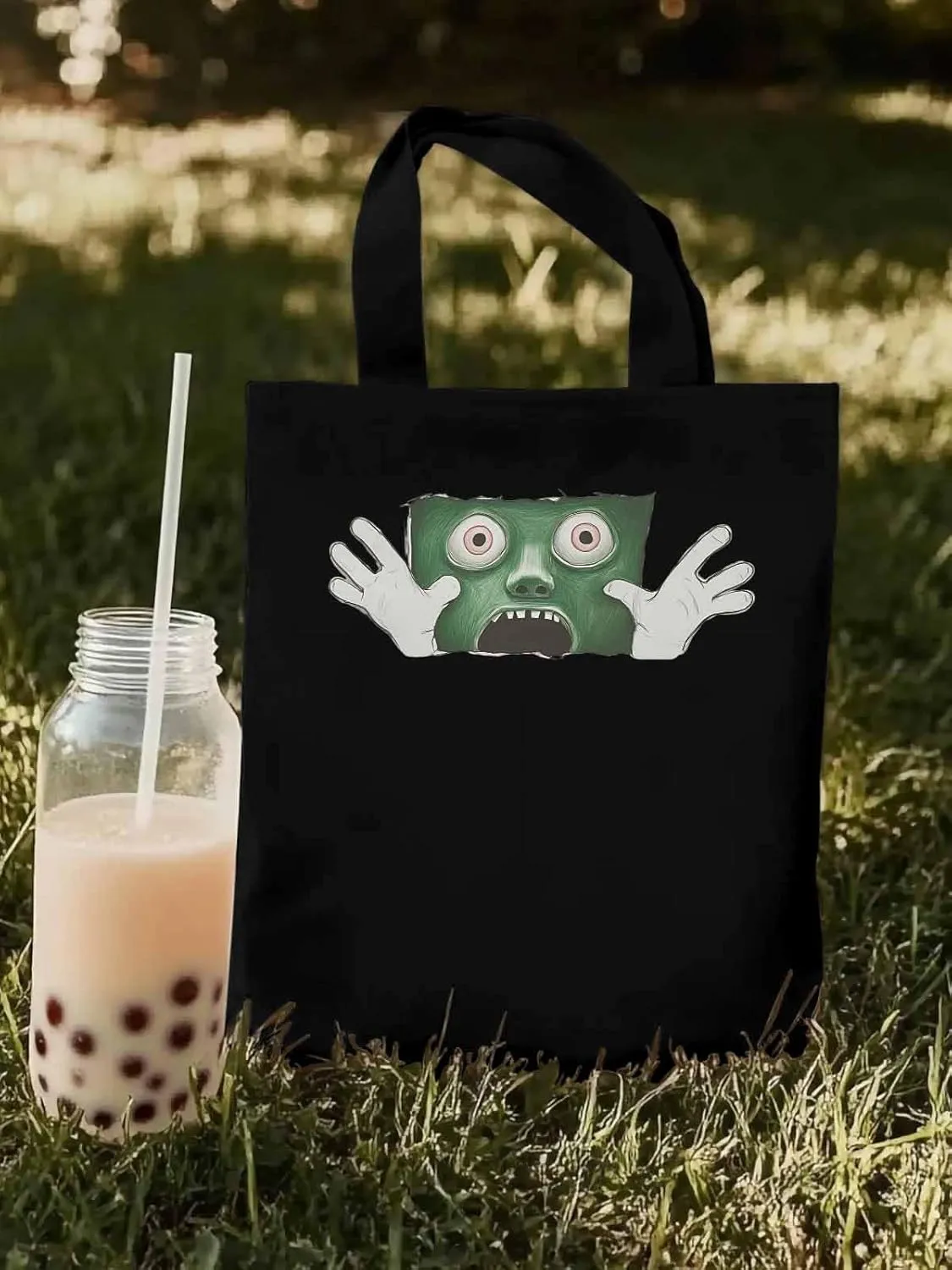 Canvas Tote Bag, Cartoon Feats Eyes Print Aesthetic Canvas Tote Handbags for Women Shoulder Bag,