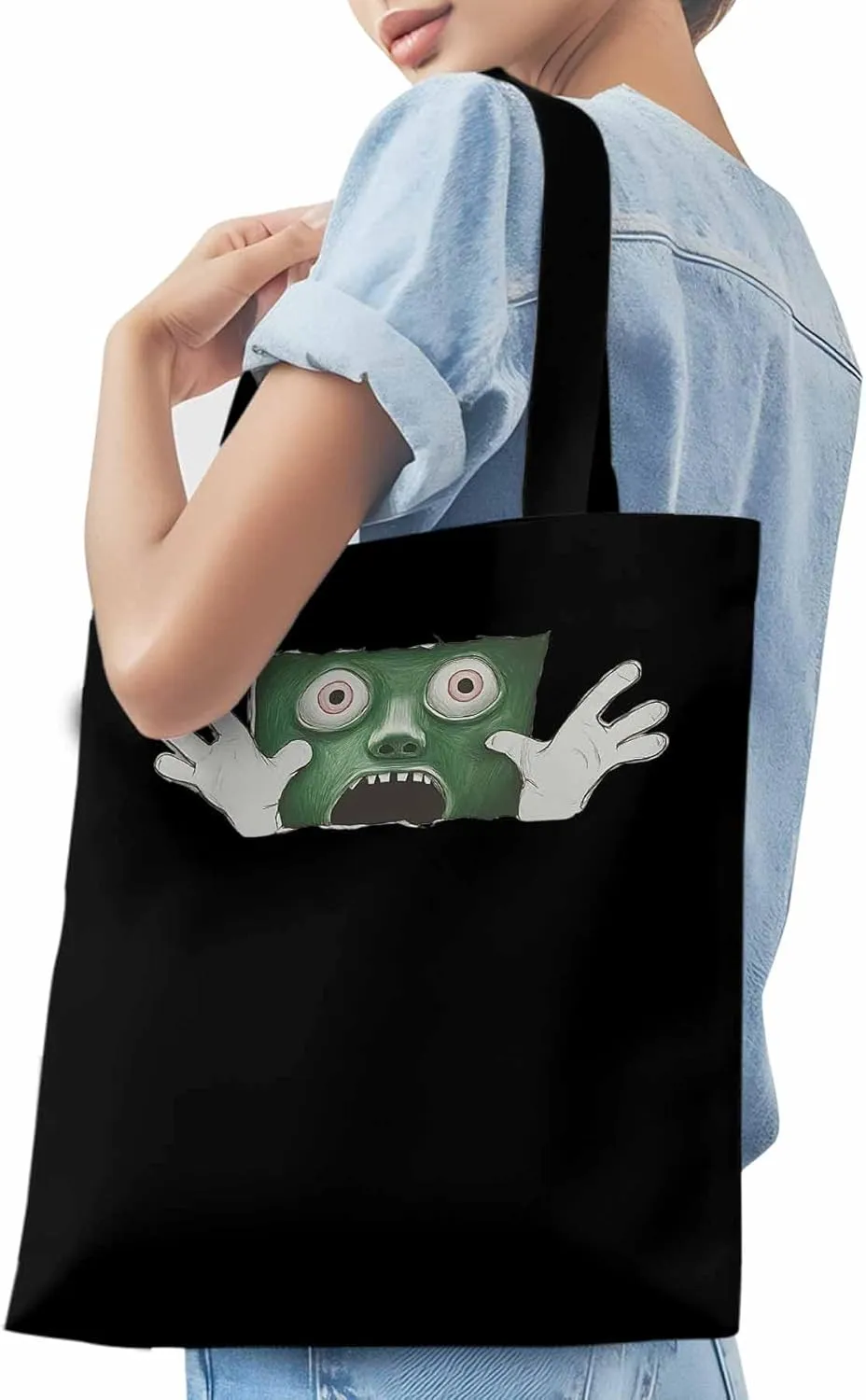 Canvas Tote Bag, Cartoon Feats Eyes Print Aesthetic Canvas Tote Handbags for Women Shoulder Bag,