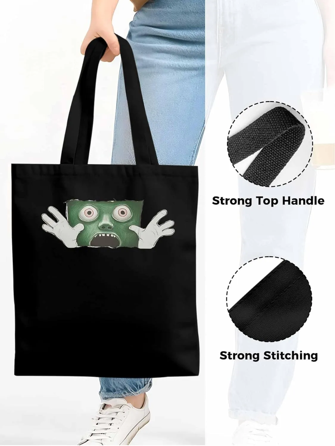 Canvas Tote Bag, Cartoon Feats Eyes Print Aesthetic Canvas Tote Handbags for Women Shoulder Bag,