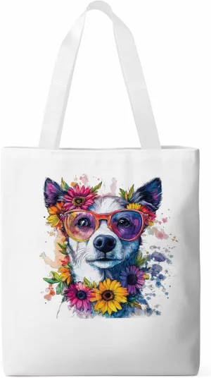 Canvas Tote Bag, Chih Dog among Flowers patterned Canvas Tote Handbags for Women Shoulder Bag,
