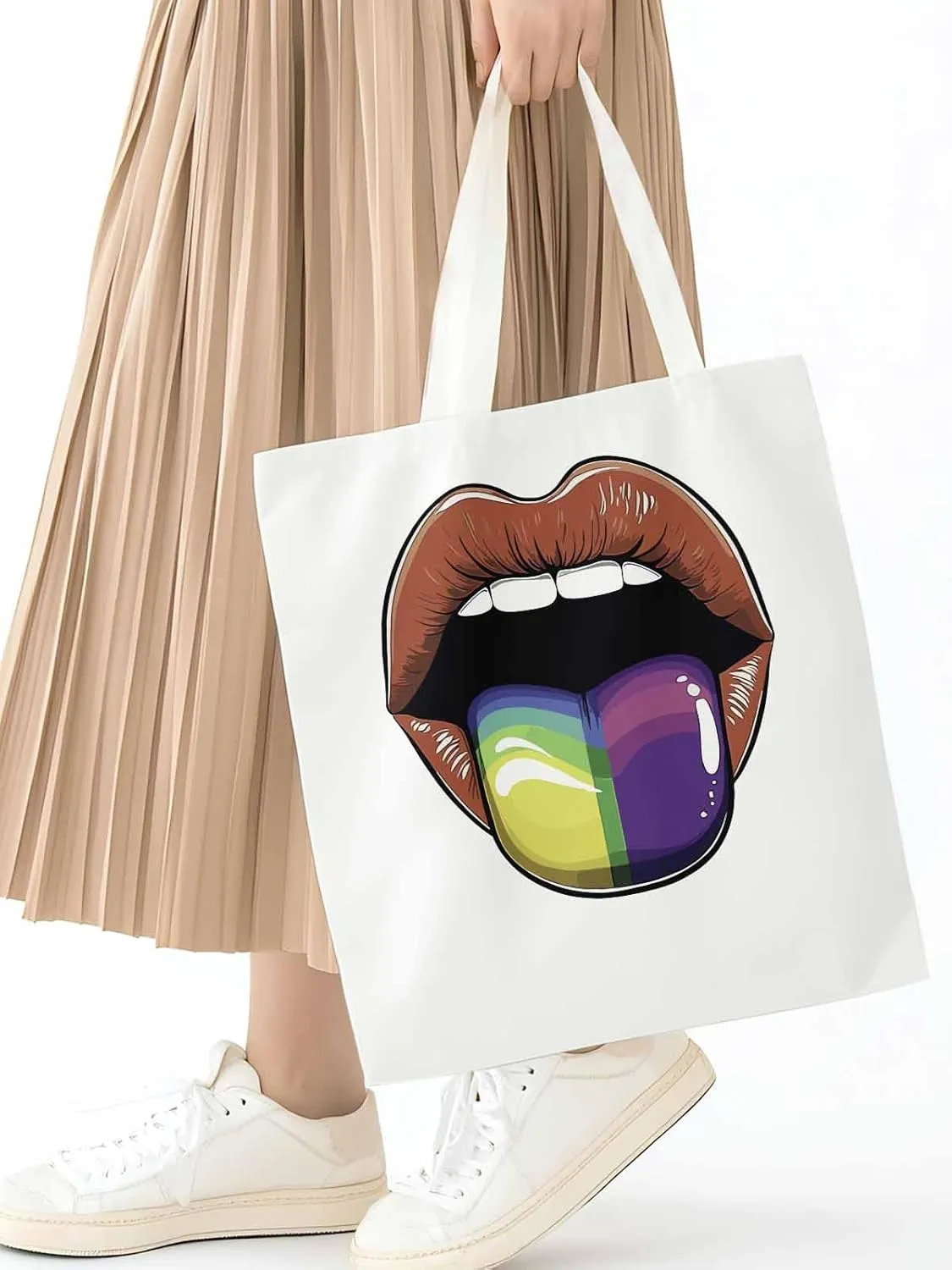 Canvas Tote Bag, Colorful Tongue Abstract Graffiti Aesthetic Canvas Tote Handbags for Women Shoulder Bag