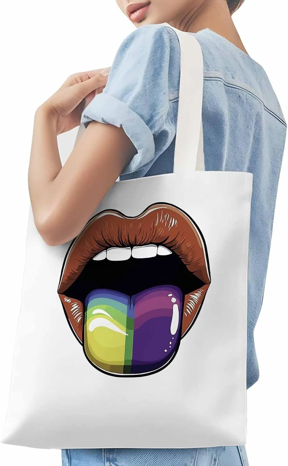 Canvas Tote Bag, Colorful Tongue Abstract Graffiti Aesthetic Canvas Tote Handbags for Women Shoulder Bag