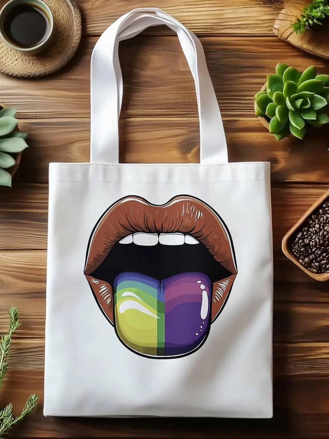Canvas Tote Bag, Colorful Tongue Abstract Graffiti Aesthetic Canvas Tote Handbags for Women Shoulder Bag