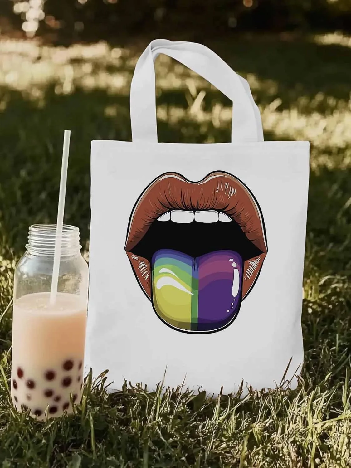 Canvas Tote Bag, Colorful Tongue Abstract Graffiti Aesthetic Canvas Tote Handbags for Women Shoulder Bag