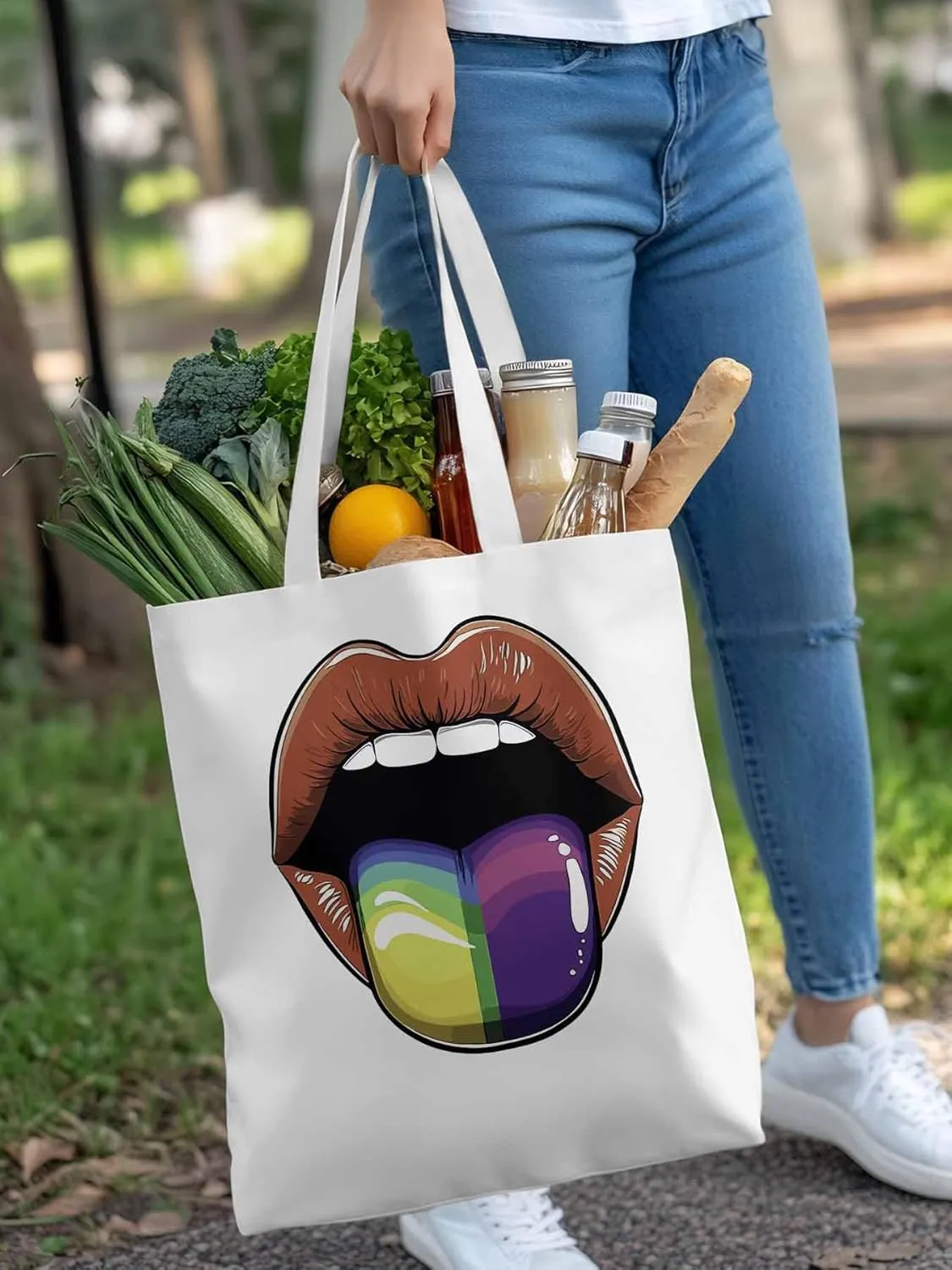 Canvas Tote Bag, Colorful Tongue Abstract Graffiti Aesthetic Canvas Tote Handbags for Women Shoulder Bag