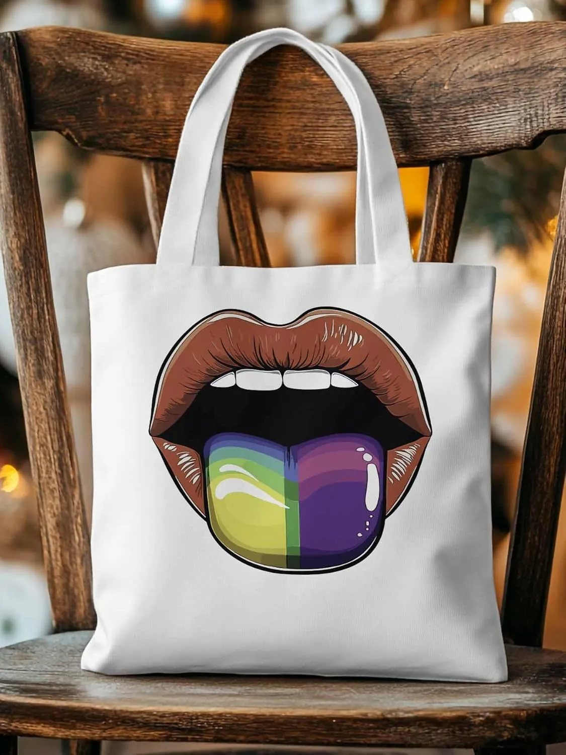Canvas Tote Bag, Colorful Tongue Abstract Graffiti Aesthetic Canvas Tote Handbags for Women Shoulder Bag