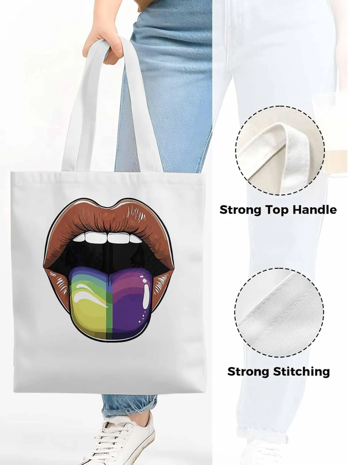 Canvas Tote Bag, Colorful Tongue Abstract Graffiti Aesthetic Canvas Tote Handbags for Women Shoulder Bag