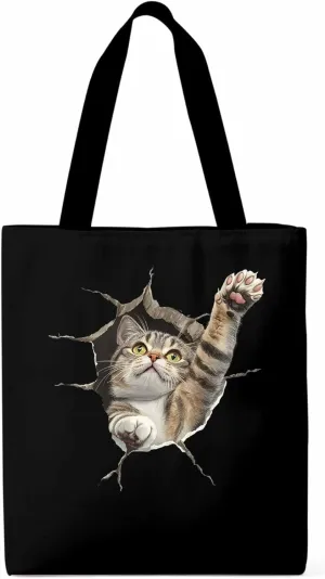 Canvas Tote Bag, Crack Cat Funny Aesthetic Canvas Tote Handbags for Women Shoulder Bag,