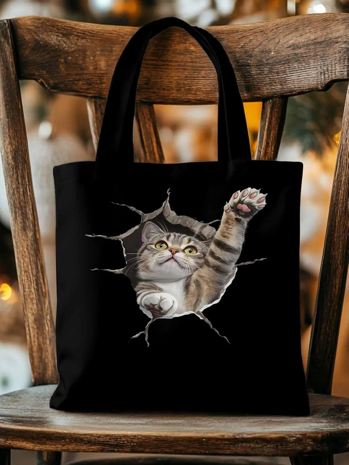 Canvas Tote Bag, Crack Cat Funny Aesthetic Canvas Tote Handbags for Women Shoulder Bag,