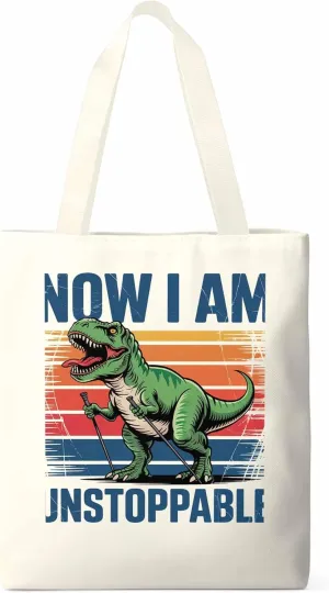Canvas Tote Bag Dinosaur Cartoon Animal Reusable Grocery Shopping Bags with Handle, Gradient Stripe Large Canvas