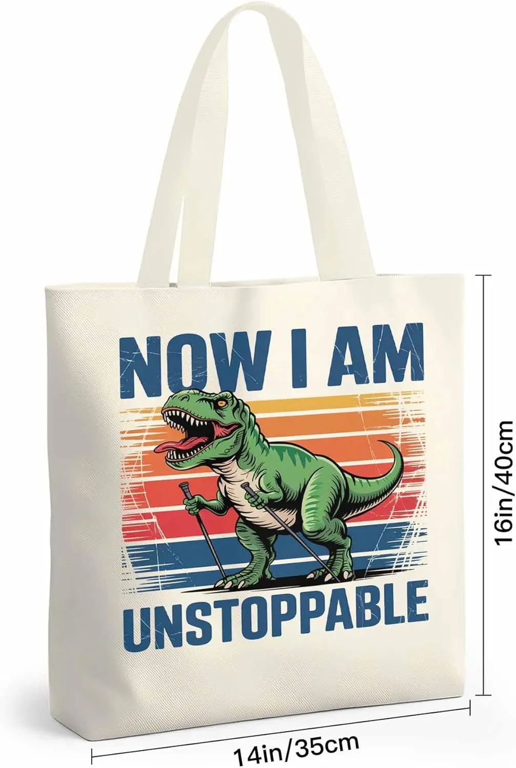 Canvas Tote Bag Dinosaur Cartoon Animal Reusable Grocery Shopping Bags with Handle, Gradient Stripe Large Canvas