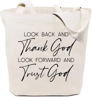 Canvas Tote Bag for Women Thank God and Trust God Christian Reusable Grocery Shoulder Shopping Bags Friends Gifts