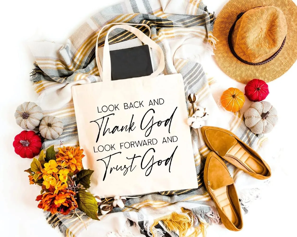 Canvas Tote Bag for Women Thank God and Trust God Christian Reusable Grocery Shoulder Shopping Bags Friends Gifts