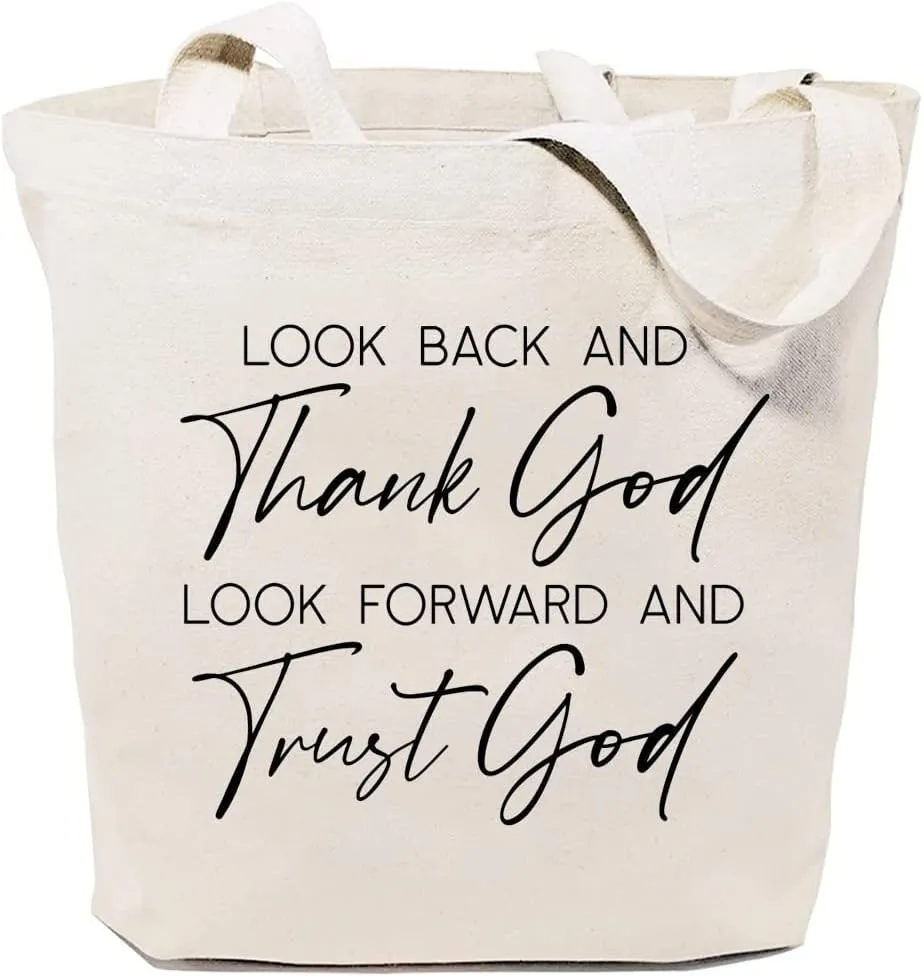 Canvas Tote Bag for Women Thank God and Trust God Christian Reusable Grocery Shoulder Shopping Bags Friends Gifts