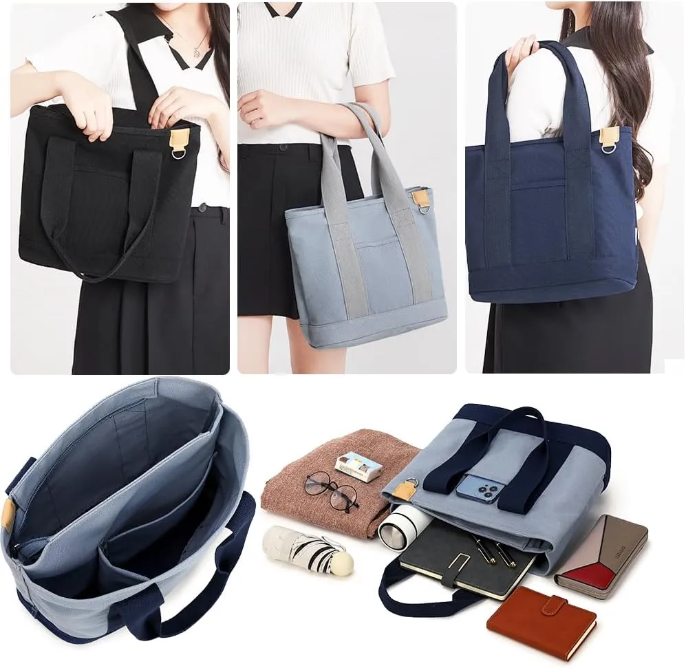 Canvas Tote Bag for Women,Shoulder Bag,Tote Bag with Zipper Canvas Handbag Travel Bags with Keychain