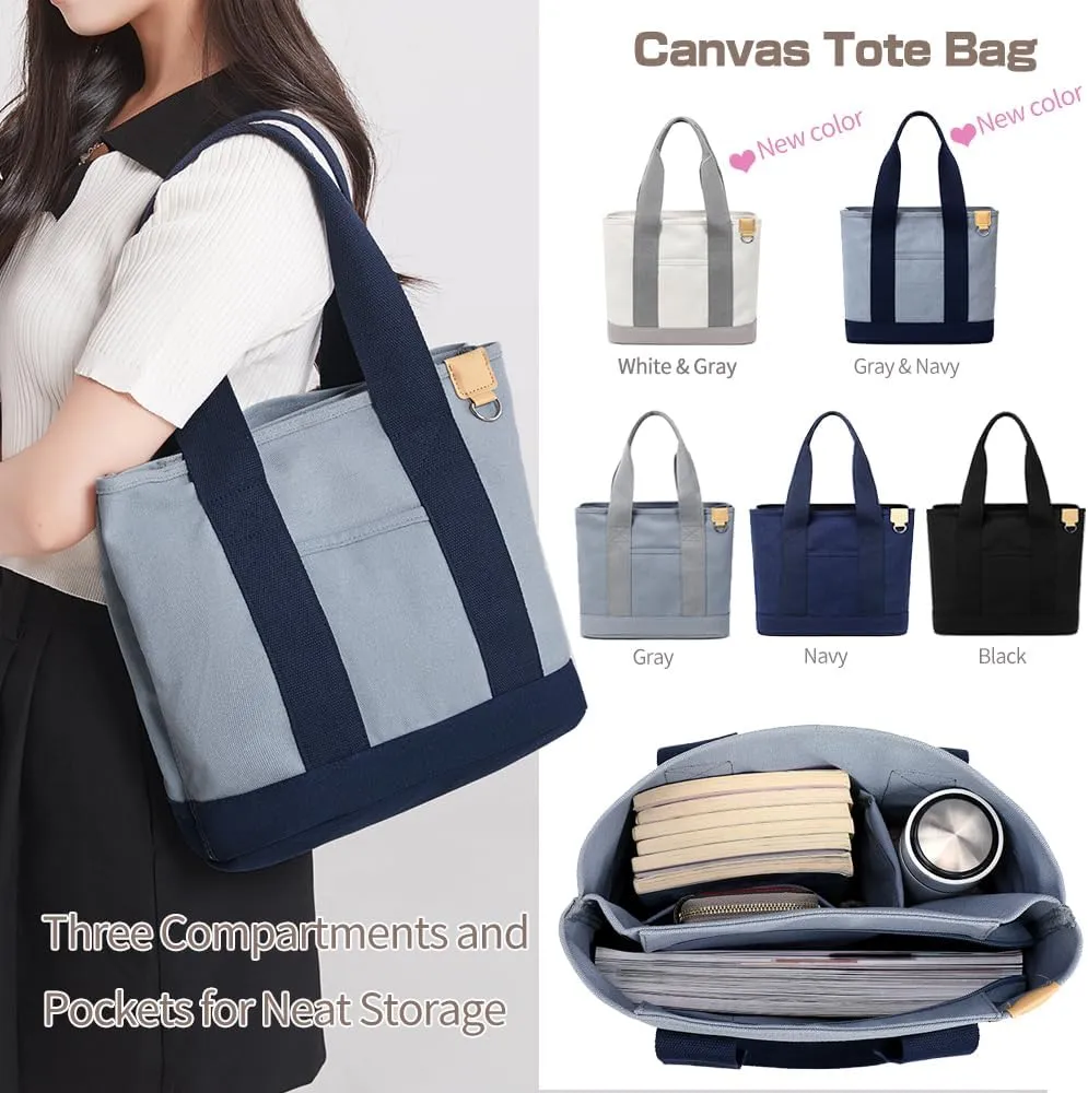 Canvas Tote Bag for Women,Shoulder Bag,Tote Bag with Zipper Canvas Handbag Travel Bags with Keychain
