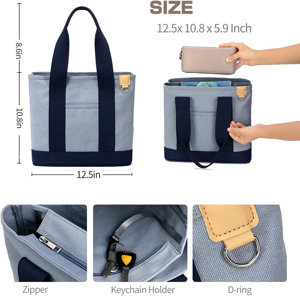 Canvas Tote Bag for Women,Shoulder Bag,Tote Bag with Zipper Canvas Handbag Travel Bags with Keychain