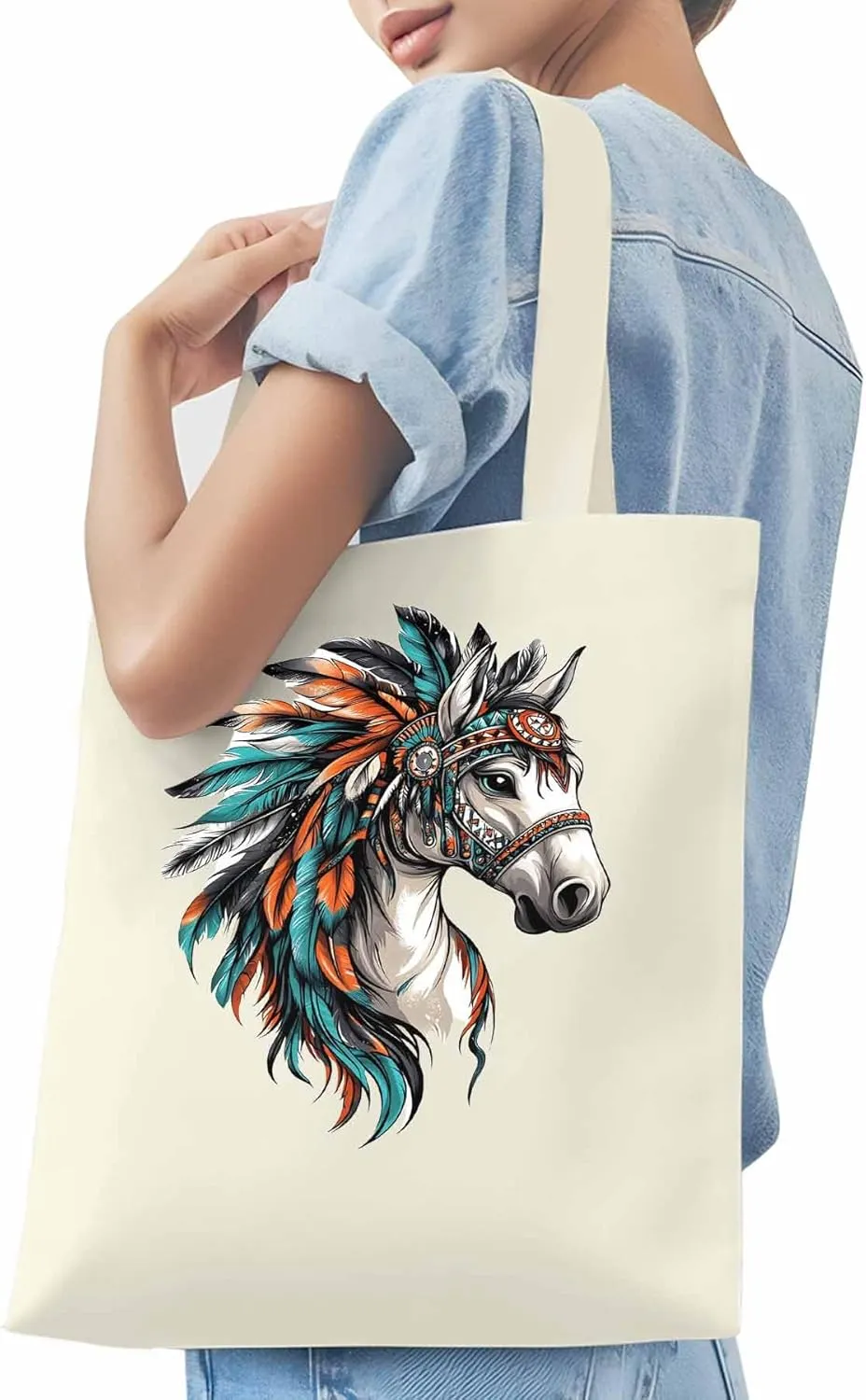 Canvas Tote Bag, Indian Horse Print patterned Canvas Tote Handbags for Women Shoulder Bag,