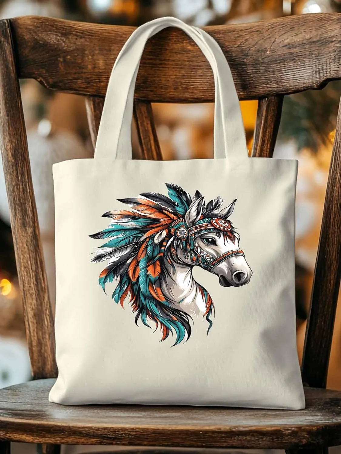 Canvas Tote Bag, Indian Horse Print patterned Canvas Tote Handbags for Women Shoulder Bag,