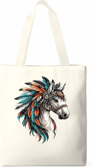 Canvas Tote Bag, Indian Horse Print patterned Canvas Tote Handbags for Women Shoulder Bag,
