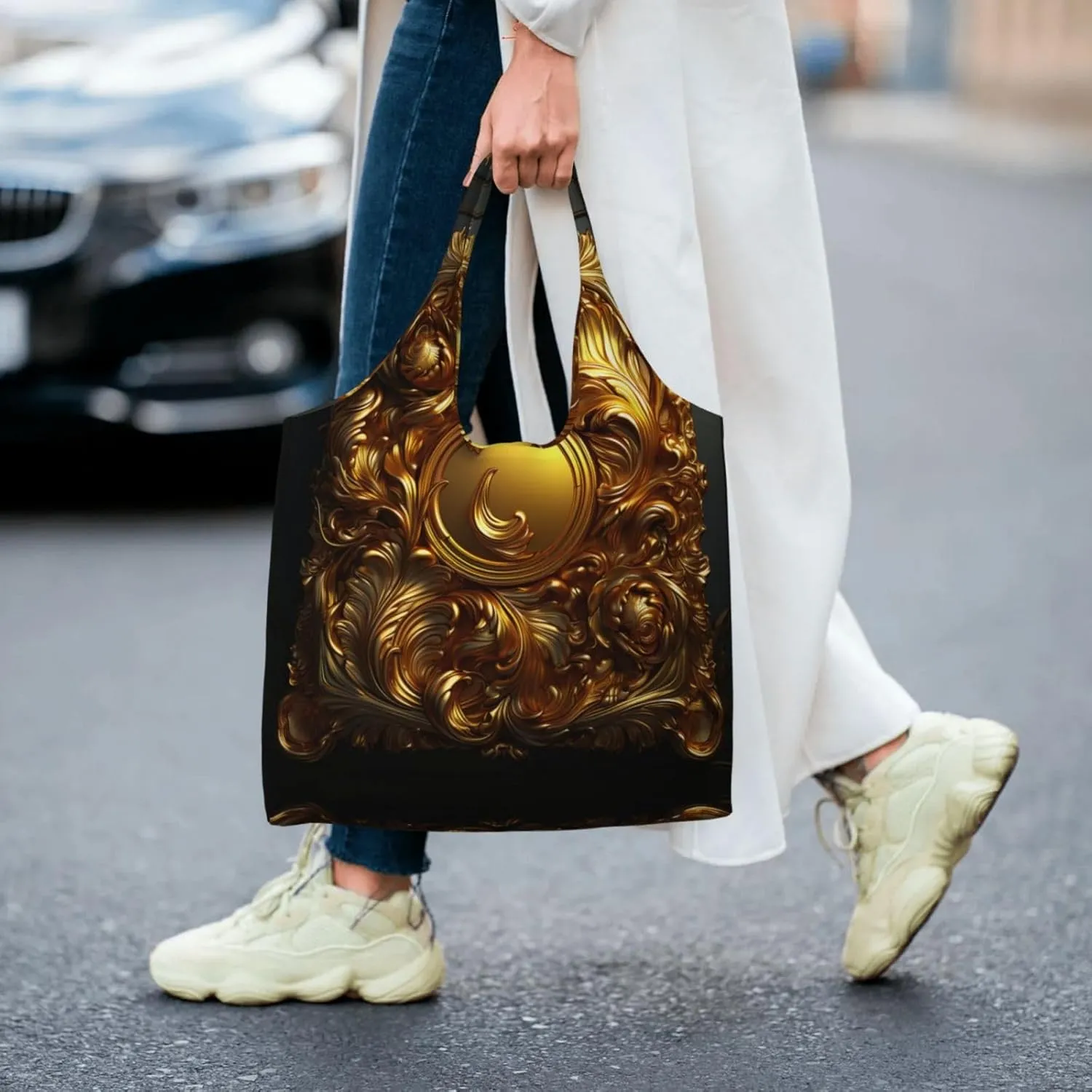 Canvas Tote Bag Lightweight Reusable Grocery Shopping Bag Bright Bunnies and Flowers Handbag for Women Men