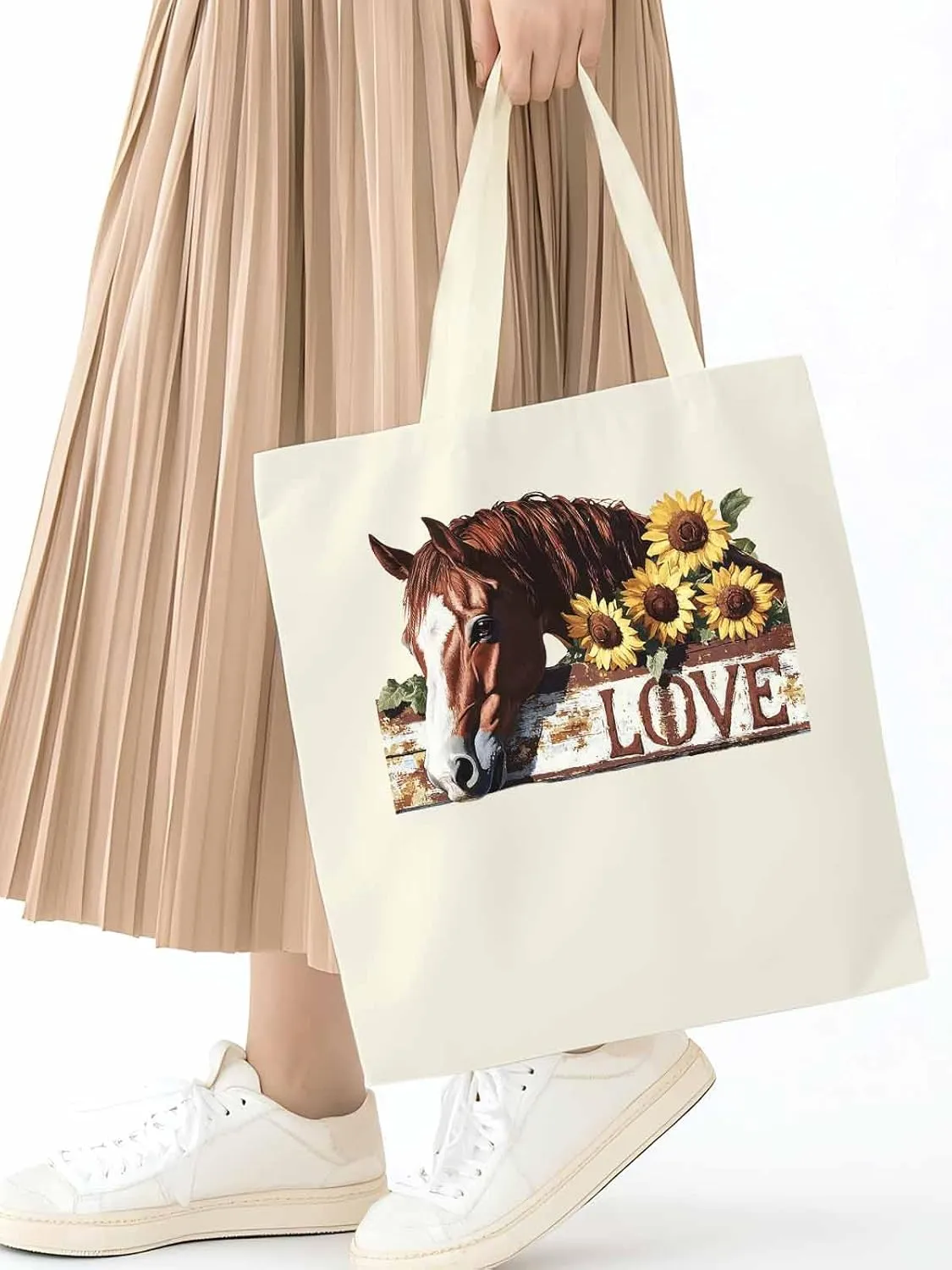 Canvas Tote Bag, Sunflower Horse patterned Canvas Tote Handbags for Women Shoulder Bag,