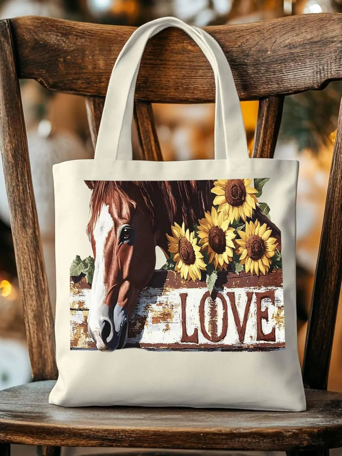 Canvas Tote Bag, Sunflower Horse patterned Canvas Tote Handbags for Women Shoulder Bag,