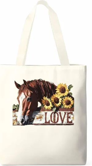 Canvas Tote Bag, Sunflower Horse patterned Canvas Tote Handbags for Women Shoulder Bag,