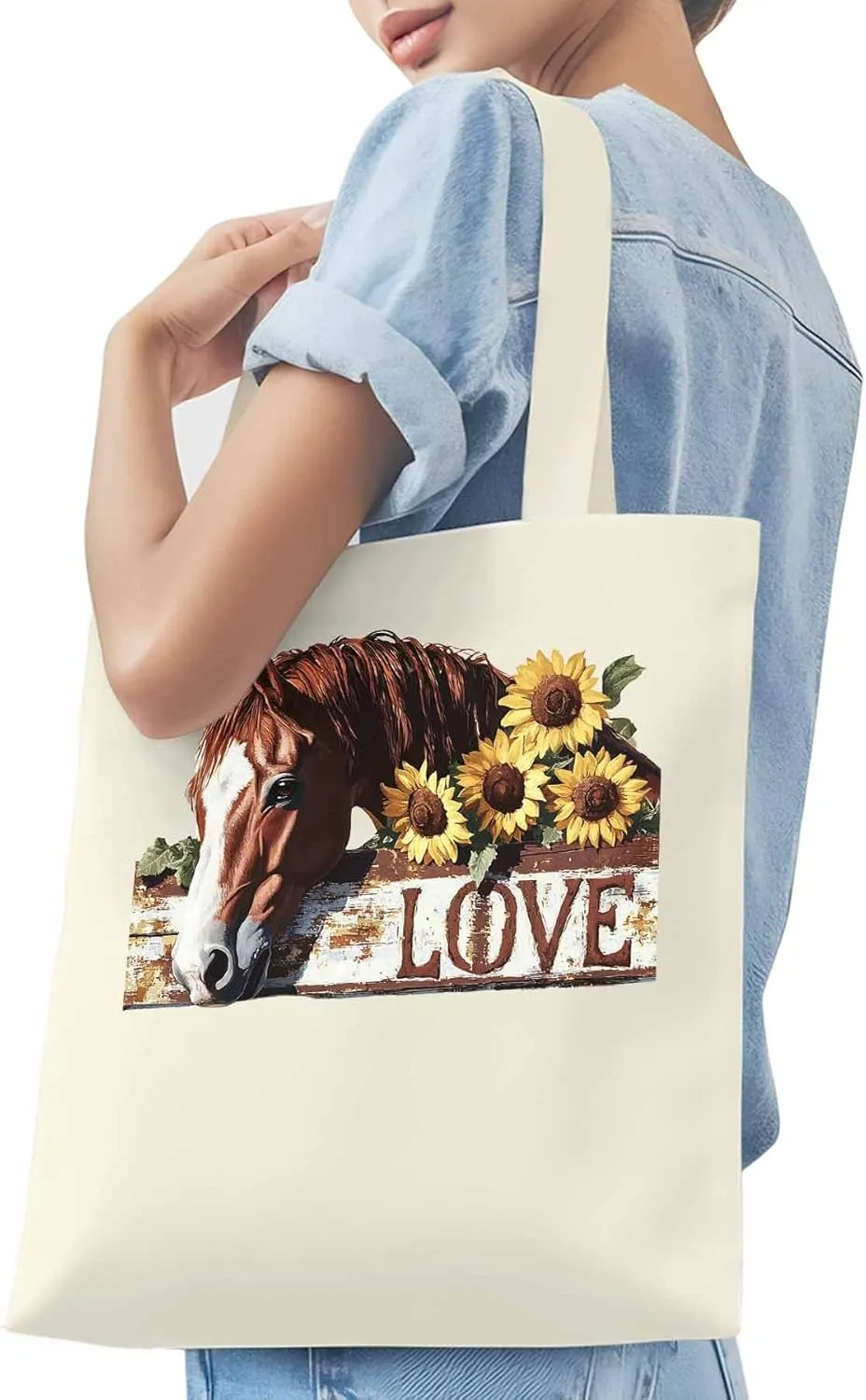 Canvas Tote Bag, Sunflower Horse patterned Canvas Tote Handbags for Women Shoulder Bag,