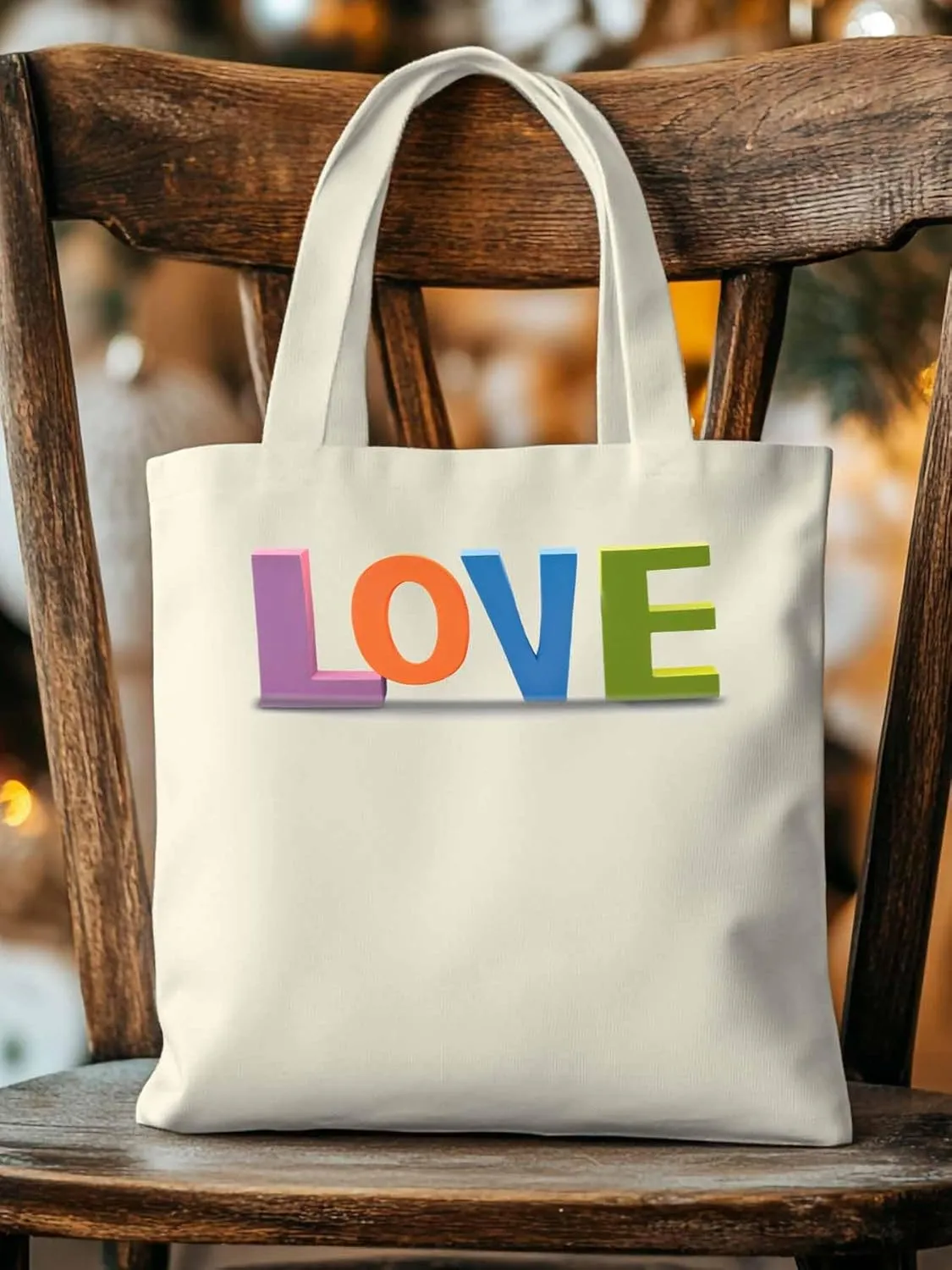 Canvas Tote Bag, Valentine Colorful Love patterned Canvas Tote Handbags for Women Shoulder Bag,