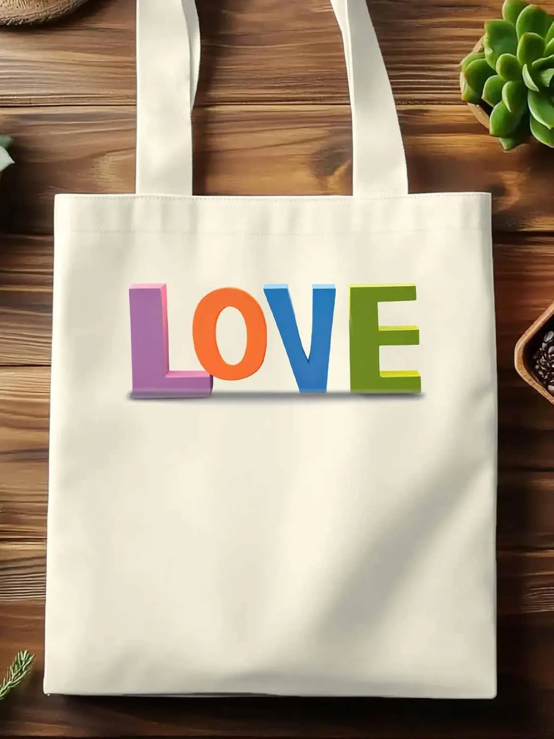 Canvas Tote Bag, Valentine Colorful Love patterned Canvas Tote Handbags for Women Shoulder Bag,