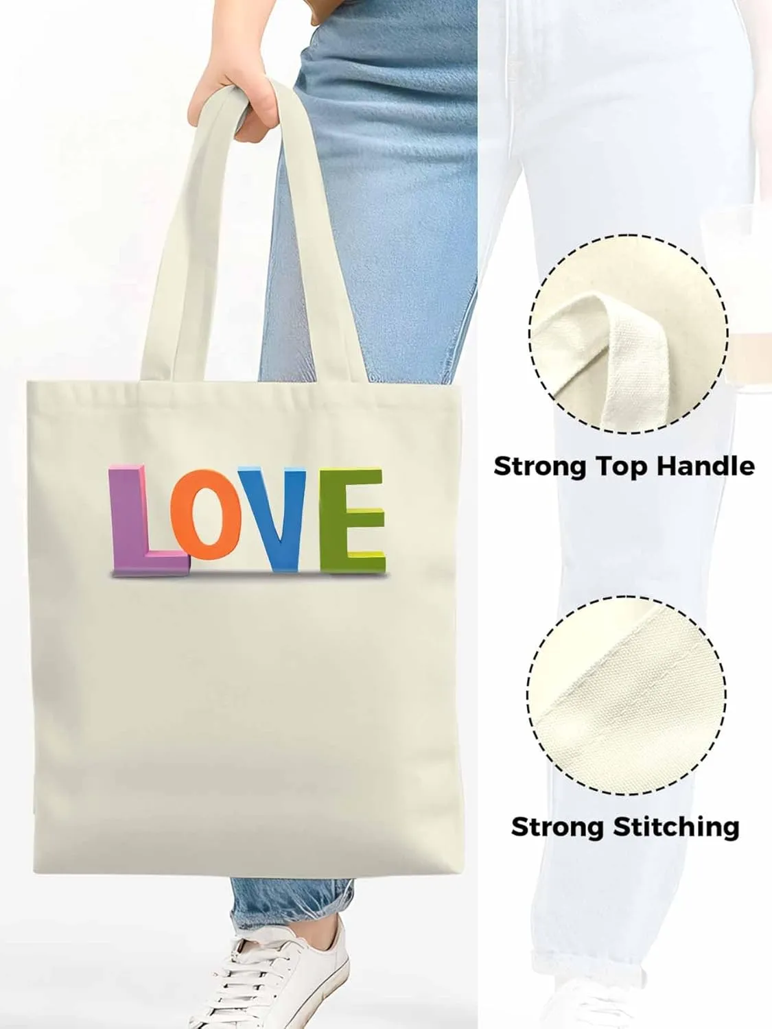 Canvas Tote Bag, Valentine Colorful Love patterned Canvas Tote Handbags for Women Shoulder Bag,
