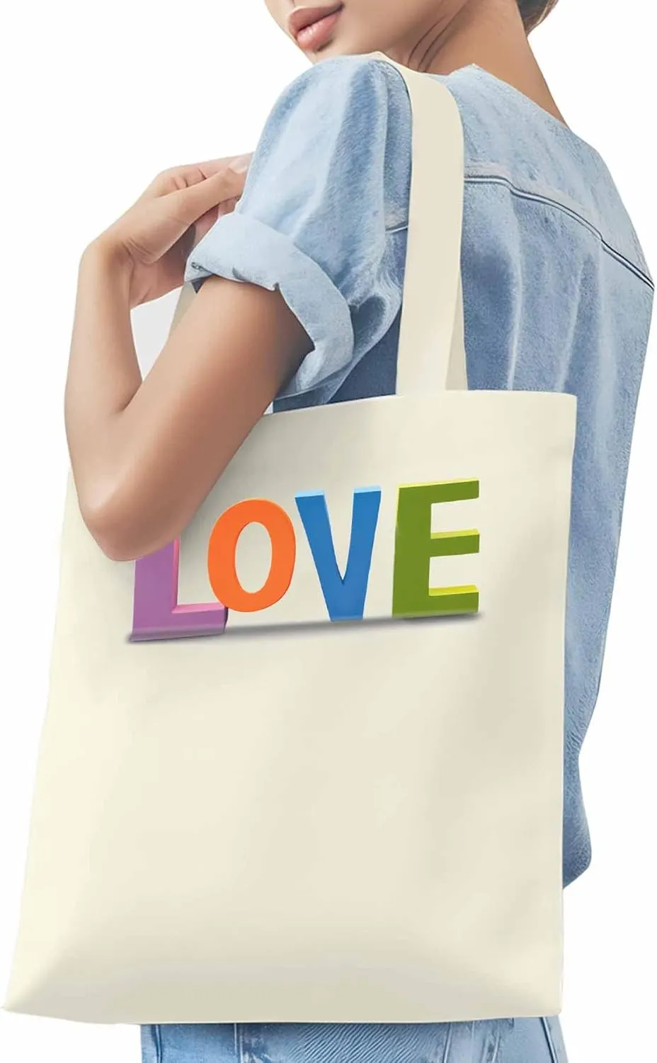 Canvas Tote Bag, Valentine Colorful Love patterned Canvas Tote Handbags for Women Shoulder Bag,