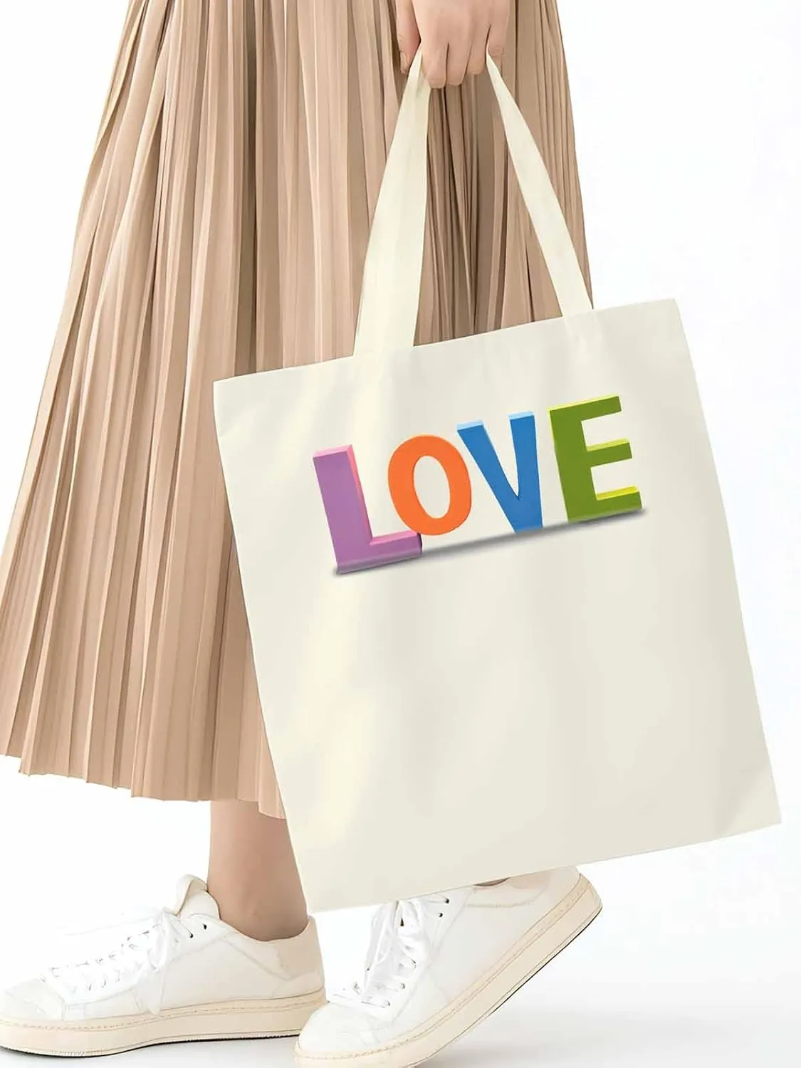 Canvas Tote Bag, Valentine Colorful Love patterned Canvas Tote Handbags for Women Shoulder Bag,
