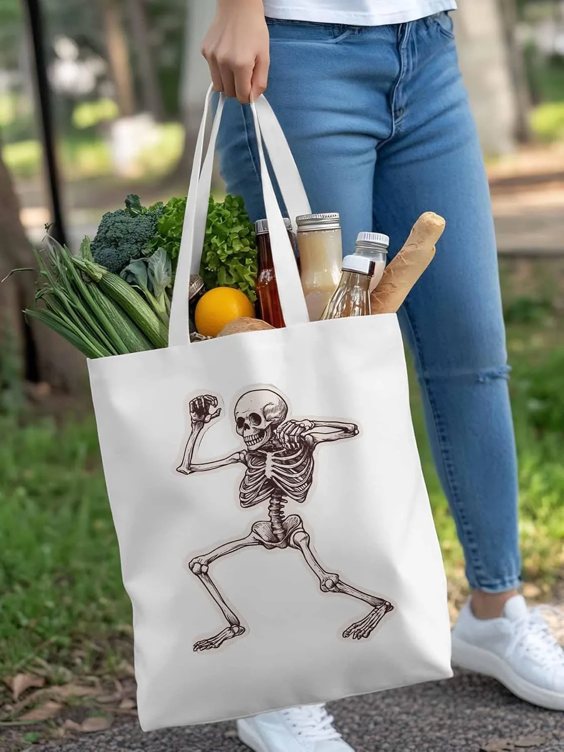 Canvas Tote Bag, Vintage Skeleton Print patterned Canvas Tote Handbags for Women Shoulder Bag,