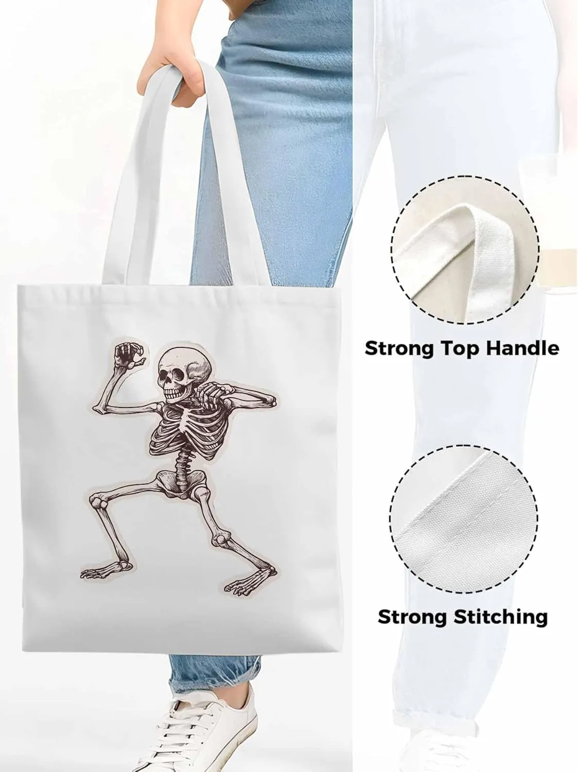 Canvas Tote Bag, Vintage Skeleton Print patterned Canvas Tote Handbags for Women Shoulder Bag,