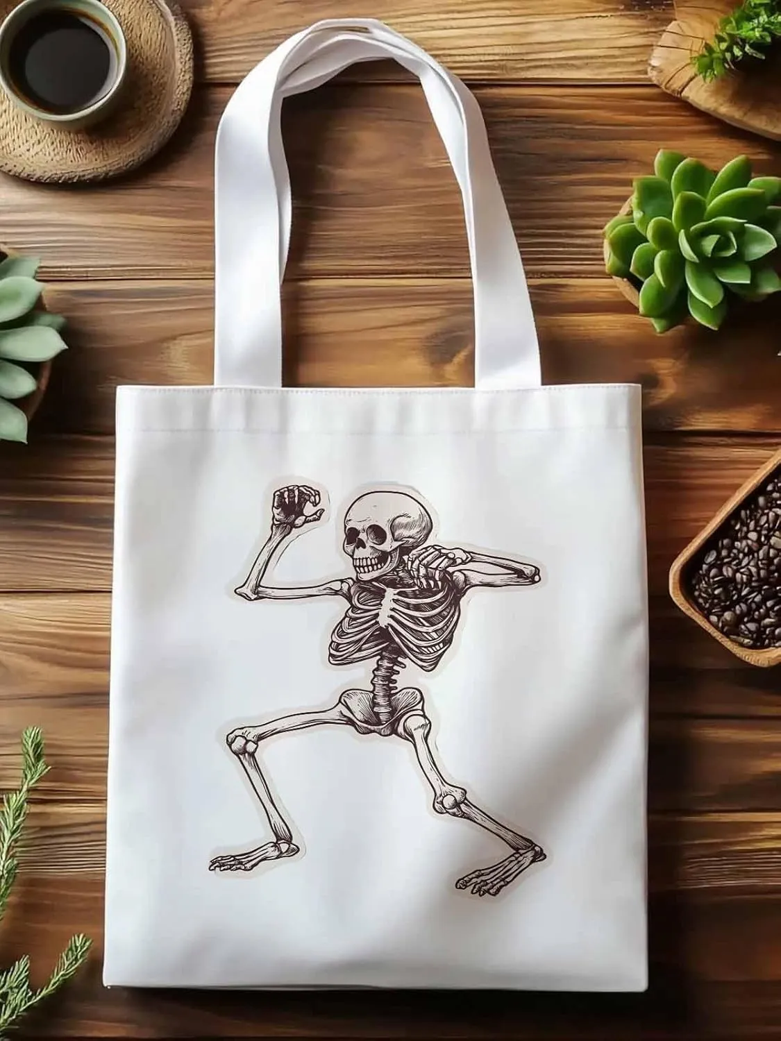 Canvas Tote Bag, Vintage Skeleton Print patterned Canvas Tote Handbags for Women Shoulder Bag,