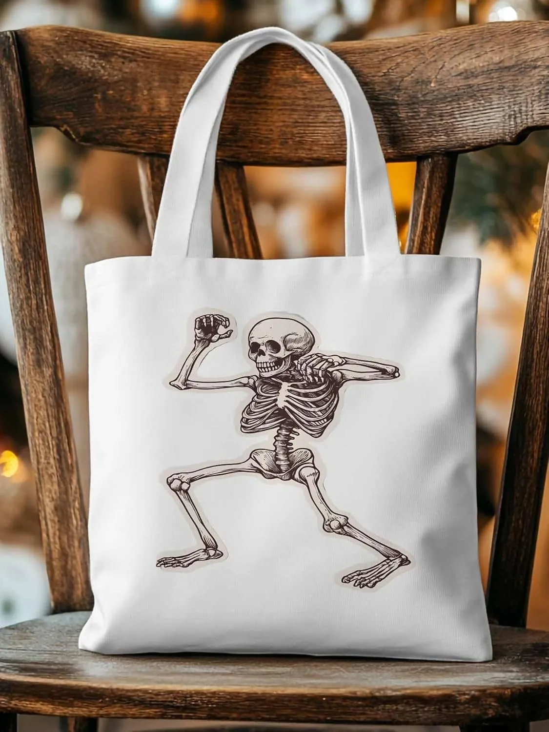 Canvas Tote Bag, Vintage Skeleton Print patterned Canvas Tote Handbags for Women Shoulder Bag,