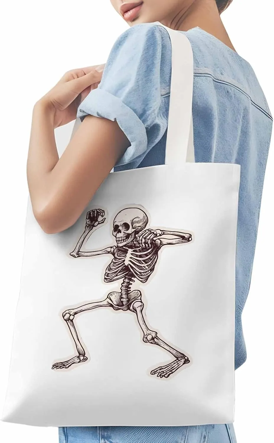 Canvas Tote Bag, Vintage Skeleton Print patterned Canvas Tote Handbags for Women Shoulder Bag,