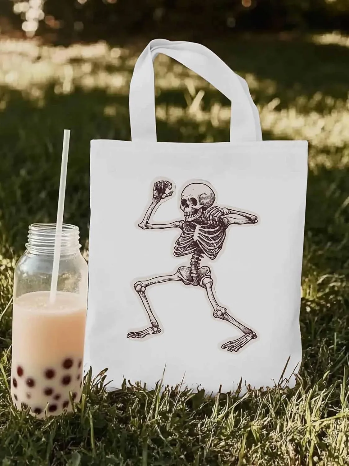 Canvas Tote Bag, Vintage Skeleton Print patterned Canvas Tote Handbags for Women Shoulder Bag,