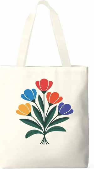 Canvas Tote Bag Watercolor Flowers Leaves Reusable Grocery Shopping Bags with Handle, Minimalist Art Large Canvas