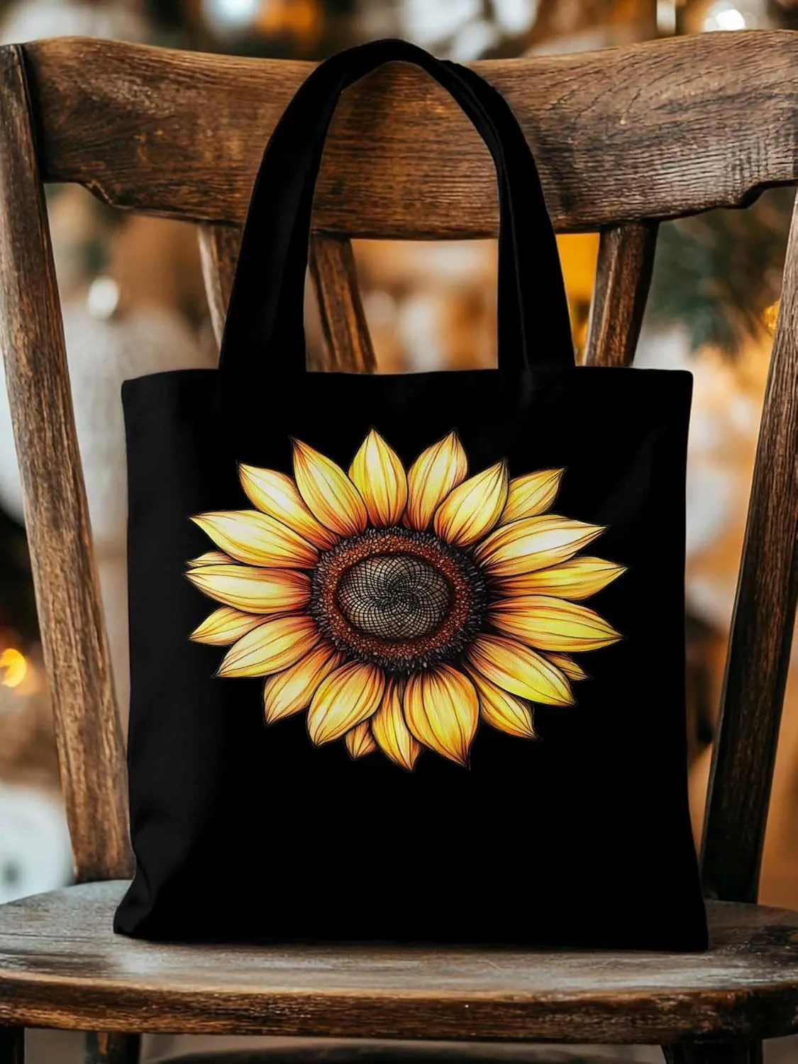 Canvas Tote Bag Watercolor Sunflower Reusable Grocery Shopping Bags with Handle, Bloom Floral Large Canvas